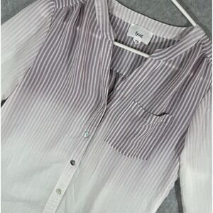 Fyve Shirt Women's Petite Small Ombre Purple White Button V Neck Roll Tab Sleeve